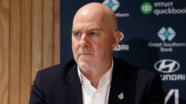Carlton CEO Graham Wright speaks with media.