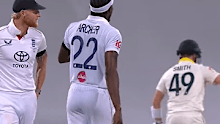 Ben Stokes chirps at Weatherald.