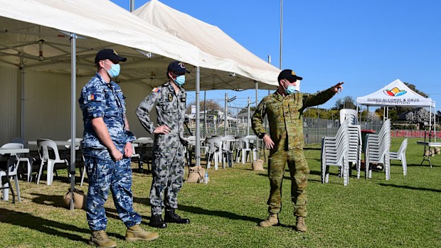 Australian Defence Force personnel prepare for the opening of a mass vaccination centre in Dubbo, NSW.