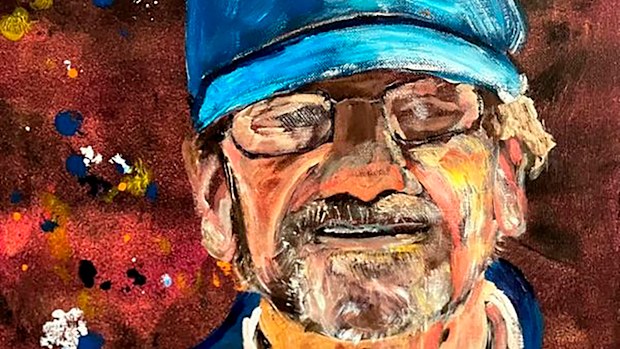 This 2021 painting by Bob Van Wert depicts Tom Randele, whose real name according to authorities is Ted Conrad. 