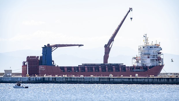 The Russian vessel, Lady R, is docked at the Simon's Town Naval Base near Cape Town, South Africa, Thursday, Dec. 8, 2022.