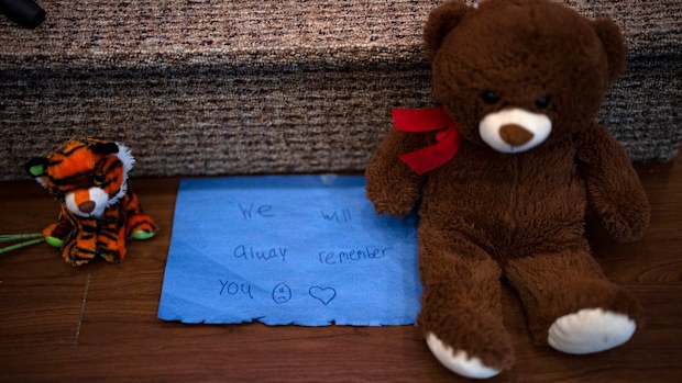 Stuffed animals were left at the altar while a prayer vigil for 10 year-old Lily Peters took place at Valley Vineyard Church in Chippewa Falls, Wisc. Monday evening, April 25, 2022. Lilly Peters was found dead in a park earlier in the day after being reported missing the night before.   ]   JEFF WHEELER  Jeff.Wheeler@startribune.com