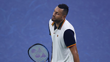 Nick Kyrgios reacts after losing a point against Roberto Bautista Agut. 