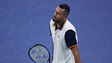 Nick Kyrgios reacts after losing a point against Roberto Bautista Agut. 