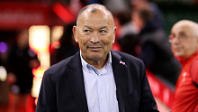 Eddie Jones, coach of Barbarians, looks on as he inspects the pitch prior to the Test against Wales at Principality Stadium.