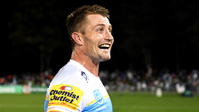 COFFS HARBOUR, AUSTRALIA - JULY 05: Kieran Foran of the Titans celebrates his team's victory during the round 18 NRL match between Cronulla Sharks and Gold Coast Titans at Coffs Harbour International Stadium, on July 05, 2024, in Coffs Harbour, Australia. (Photo by Albert Perez/Getty Images)