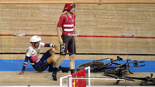 Great Britain's Charlie Tanfield and Denmark's Frederik Madsen after their crash.