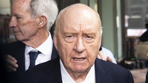 Alan Jones leaves Downing Centre Local Court on December 18, 2024. Photo: Rhett Wyman / SMH