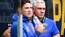 Parramatta Eels coach Jason Ryles and injured halfback Mitch Moses.