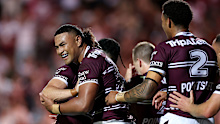 Haumole Olakau'atu (left) and Jason Saab (right) are two of the Manly players boycotting Thursday night's match.