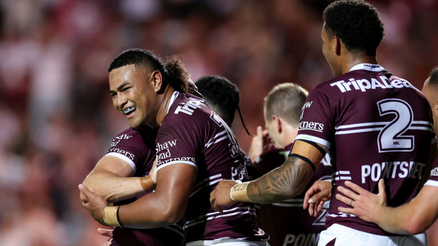 Haumole Olakau'atu (left) and Jason Saab (right) are two of the Manly players boycotting Thursday night's match.
