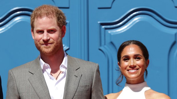 Prince Harry and Meghan, Duchess of Sussex arrive on the red carpet to be welcomed by the Mayor during the Invictus Games Dusseldorf 2023 - One Year To Go events on September 06, 2022 in Dusseldorf, Germany. (Photo by Mathis Wienand/Getty Images)