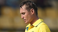 Australia's Marnus Labuschagne leaves the ground after losing his wicket during the first ODI cricket match between Sri Lanka and Australia in Colombo, Sri Lanka, Wednesday, Feb. 12, 2025. (AP Photo/Eranga Jayawardena)