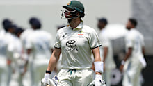 Steve Smith walks off after his dismissal. 