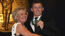 Todd Carney (right) with mother Leanne at the 2010 Dally M awards, where the then Roosters five-eighth picked up the top prize.