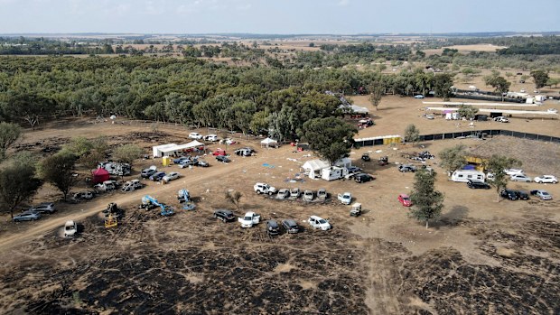 An aerial photo from October 10, 2023, shows the site of the attack on the Nova music festival by Hamas militants in southern Israel.