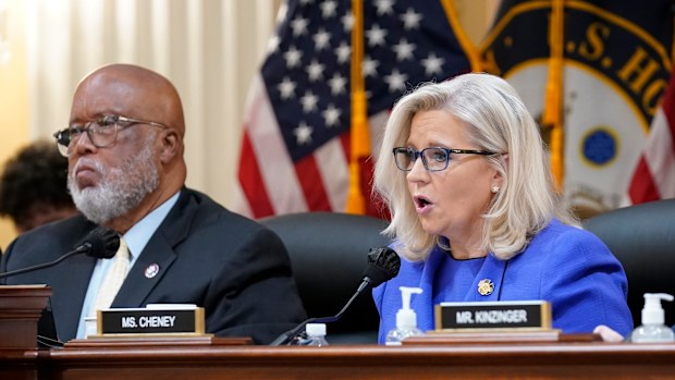 Vice Chair Liz Cheney, R-Wyo., gives her opening remarks as Committee Chairman Rep. Bennie Thompson, D-Miss., left, looks on, as the House select committee investigating the Jan. 6 attack on the U.S. Capitol holds its first public hearing to reveal the findings of a year-long investigation, at the Capitol in Washington, Thursday, June 9, 2022. (AP Photo/J. Scott Applewhite)