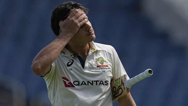 Australia's Sam Konstas walks off the field after his dismissal in Kingston, Jamaica.