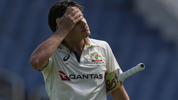 Australia's Sam Konstas walks off the field after his dismissal in Kingston, Jamaica.