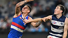 Jeremy Cameron was held by Rory Lobb, as the Cats went down to the Dogs by 47 points in round 19.