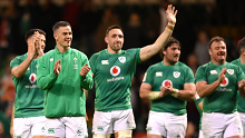 Johnny Sexton acknowledges the crowd following their Six Nations win over Wales at Principality Stadium.