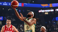 Patty Mills drives to the basket during the Boomers clash with Georgia. 