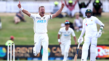 Neil Wagner of New Zealand celebrates his wicket of Faheem Ashraf  of Pakistan.