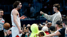 Josh Giddey confronts a fan. 