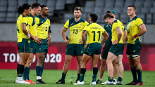 Australia's men's sevens team after losing their quarter-final against Fiji,