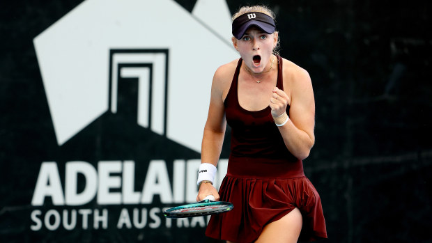 Taylah Preston of Australia reacts during their match against Caroline Garcia of Francein the 2024 Adelaide International at Memorial Drive on January 09, 2024 in Adelaide, Australia. (Photo by Sarah Reed/Getty Images)