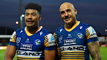 Waqa Blake and Blake Ferguson after their finals win over Newcastle. 