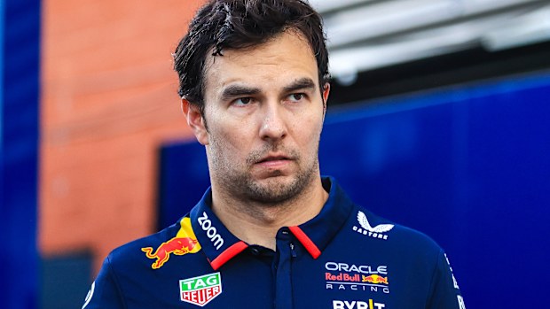 Sergio Perez of Mexico and Oracle Red Bull Racing leaving the FIA garage after the F1 Grand Prix of Belgium at Circuit de Spa-Francorchamps on July 28, 2024 in Spa, Belgium. (Photo by Jayce Illman/Getty Images)