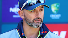 Nathan Lyon speaking to the press at Adelaide Oval.