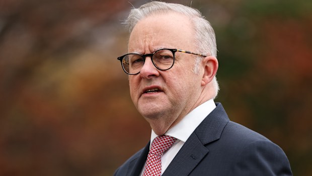 Prime Minister Anthony Albanese during a press conference in Canberra on May 15.
