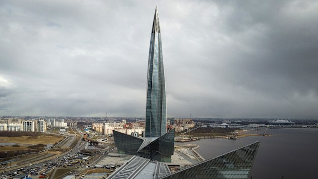 FILE - A view of the business tower Lakhta Centre, the headquarters of Russian gas monopoly Gazprom in St. Petersburg, Russia, Wednesday, April 27, 2022. Russia's Gazprom state-controlled energy giant said it will shut down the Nord Stream 1 natural gas pipeline to Germany for three days of maintenance starting Wednesday, raising economic pressure on Germany and other European countries that depend on the fuel to power industry, generate electricity and heat homes. (AP Photo/Dmitri Lovetsky, Fil