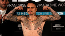 NEW YORK, NY - NOVEMBER 26: George Kambosos during his weigh-in for a fight against Teofimo Lopez on November 26, 2021 in New York, New York. (Photo by Adam Hunger/Getty Images)
