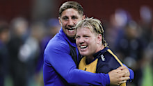 SUNCORP STADIUM, BRISBANE, AUSTRALIA - 2026/04/04: Zac Lomax of Western Force seen celebrating with Nic Dolly after Western Force win against Queensland Reds during Super Rugby match between Western Force and Queensland Reds at Suncorp Stadium. Final Score; Western Force 42:19 Queensland Reds. (Photo by Richard Haines/SOPA Images/LightRocket via Getty Images)