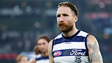 Zach Tuohy of the Cats looks dejected after their round eight loss to Melbourne.