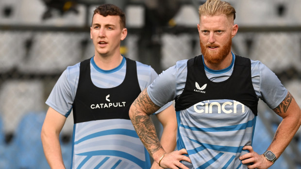 Harry Brook (left) of England alongside Ben Stokes.