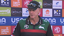 Wayne Bennett speaks to the media in Perth. 