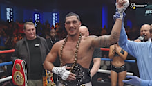Jai Opetaia celebrates after his win over Glanton.
