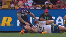 Cameron Munster falls to the ground after suffering a suspected groin injury.