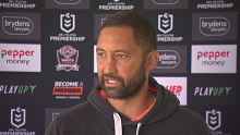 Benji Marshall fronts the media ahead of the Tigers clash with the Panthers in round seven.