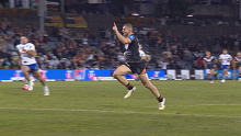 Adam Doueihi celebrates a match-sealing try against the Raiders. 