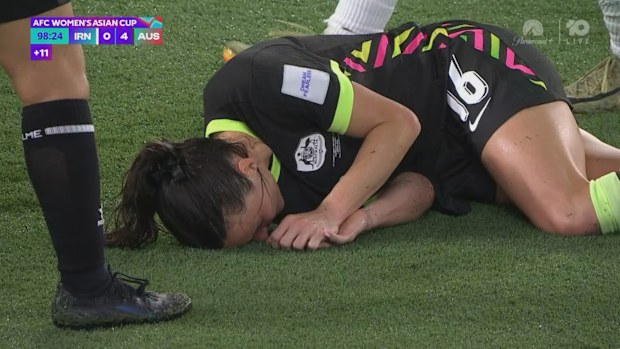 Hayley Raso suffers a second knock to the head.