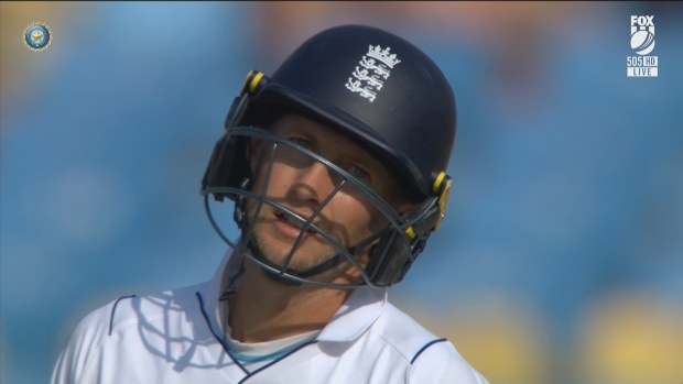 Joe Root reacts after he was caught at slip playing a switch hit in the third Test against England.