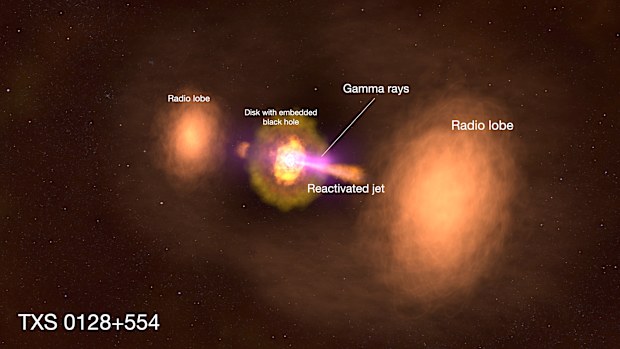 An active galaxy's extra energy includes excess radio, X-ray, and gamma-ray light.