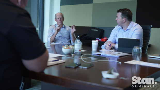 Dolphins coach Wayne Bennett and CEO Terry Reader, pictured in Stan Original's documentary Dawn of the Dolphins.