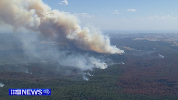 The blaze in the Otways broke containment lines onb Saturday night.