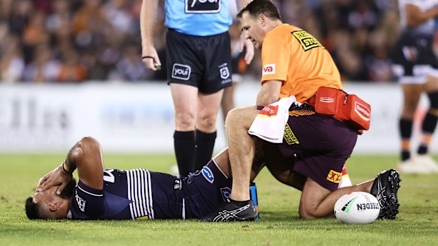 Payne Haas suffered a knee injury in the Broncos' win over the Tigers at Campbelltown in round seven.